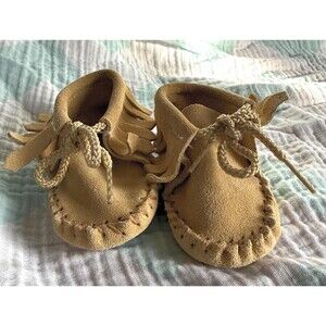 Vintage Suede Baby Moccasins — Fringe-Forward & Full of Story (Unbranded)